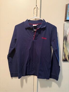 Hugo Kids Navy Long-Sleeve Polo Top size 12